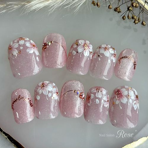 ネイルチップ フレンチネイル 光沢 ネイル ネイルシート ピンク 花 1115n-04.jpg