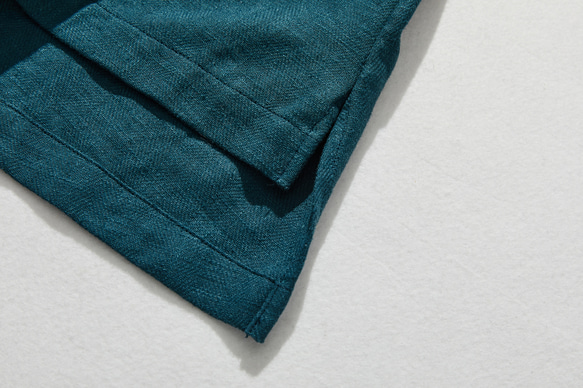 天然紋理棉麻襯衫，孔雀藍 240312-1 第15張的照片
