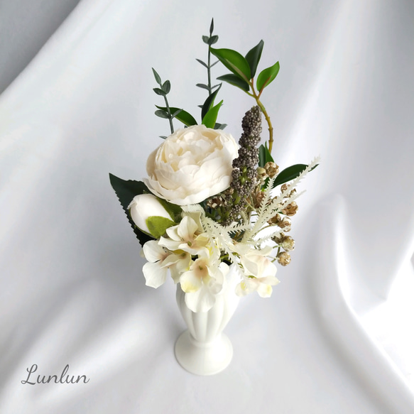 クラシカルミニシリーズ(white)牡丹薔薇、薔薇、菊科花の3