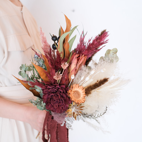 赤白大人のドライフラワーブーケ＊和装ブーケ＊前撮り＊春ウェディング