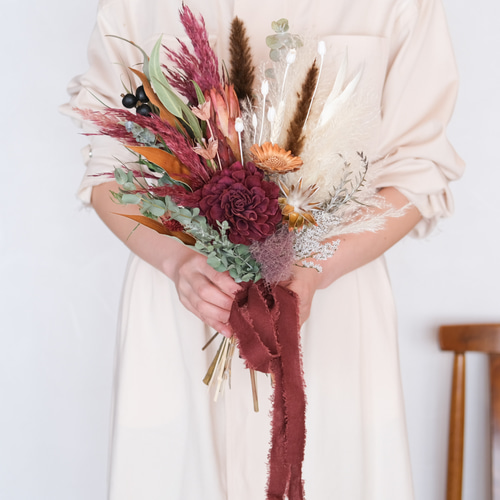 赤白大人のドライフラワーブーケ＊和装ブーケ＊前撮り＊春ウェディング