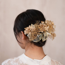 シアーリボン×ゴールド　ウェディングヘアアクセサリー　ヘッドドレス　成人式　前撮り　髪飾り　袴　振袖　色打掛 1枚目の画像
