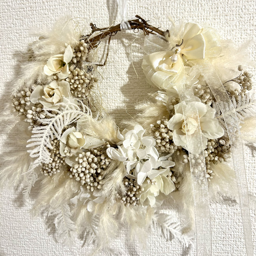 477»◤完売致しました◢ オフホワイトリース*プリザーブド
