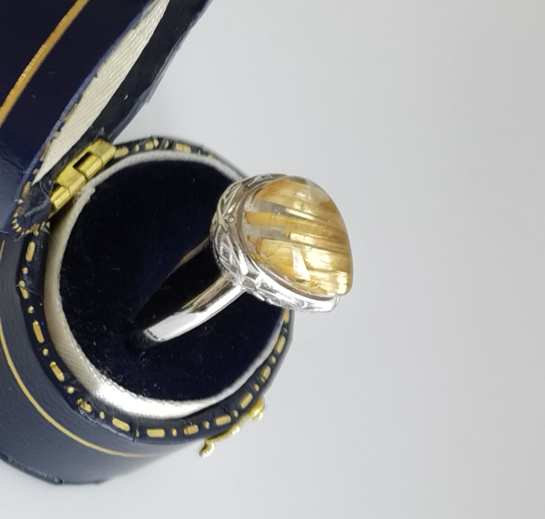 ⤵9800「成功の石」宝石タイチンルチルクオーツ☆silver925リング☆天然石