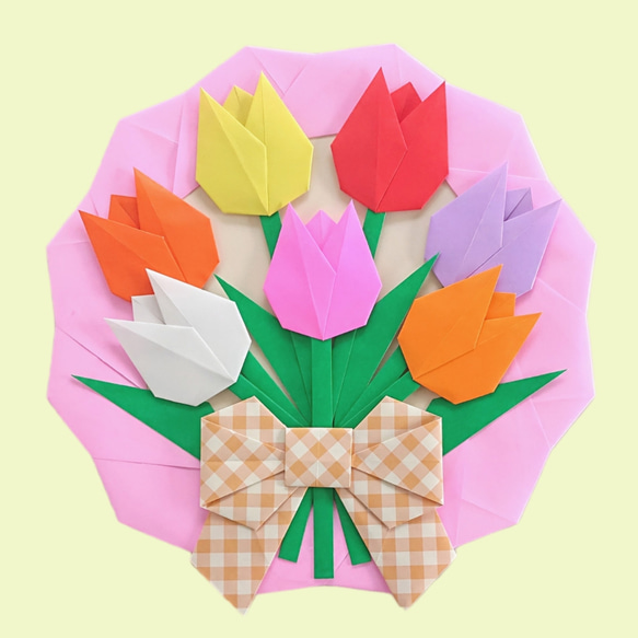 チューリップの花束② 折り紙リース 壁面飾り 春 1枚目の画像