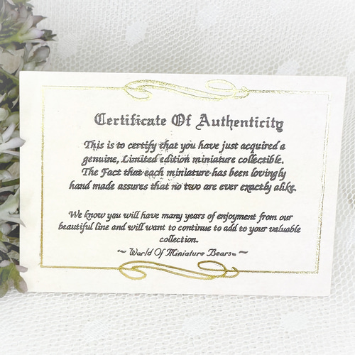 USA直輸入 ワールドオブミニチュアベアーズ ボーピープ 証明書