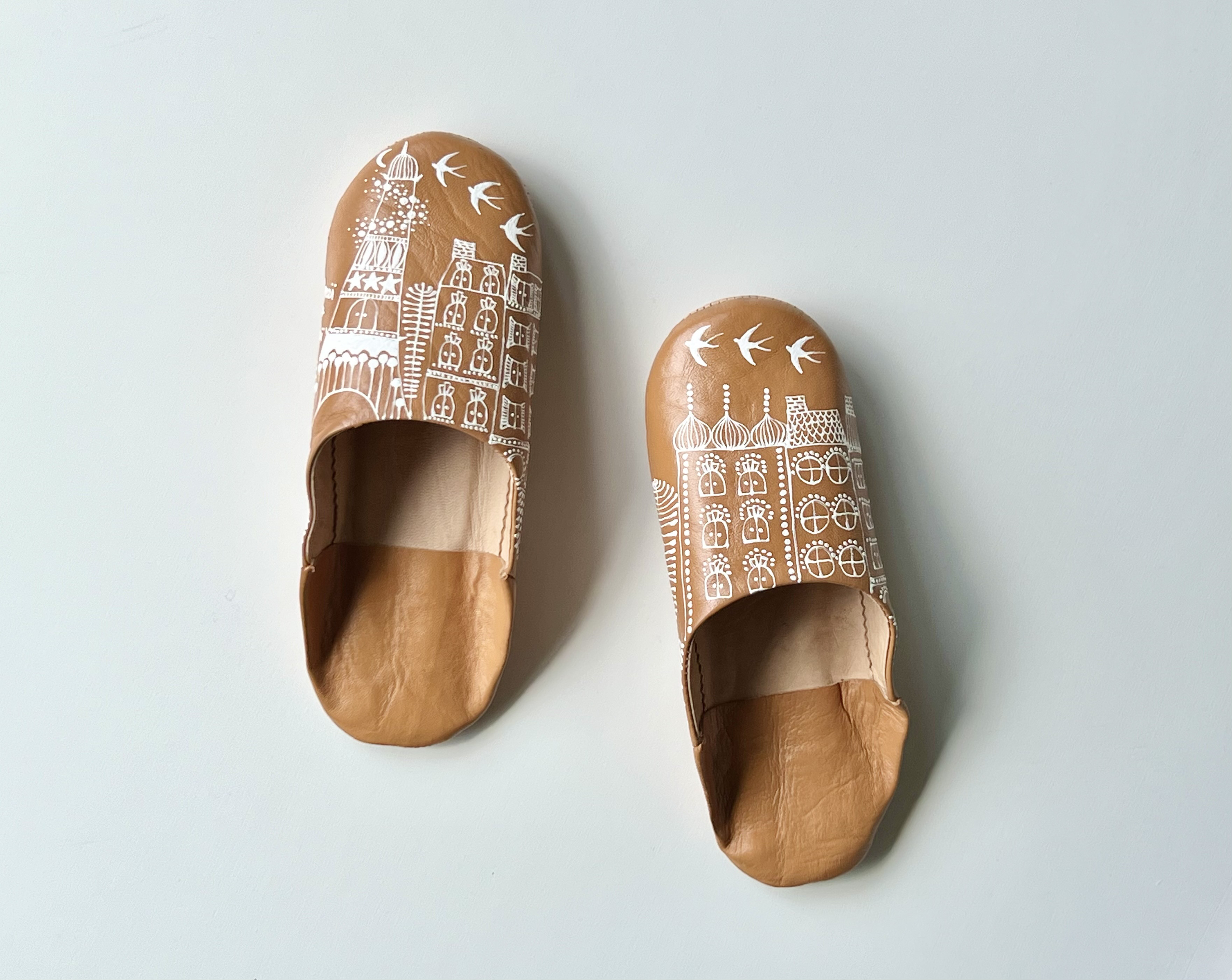 バブーシュ（革スリッパ）キャラメルラテ 　大きめサイズ