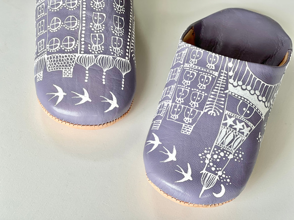 バブーシュ（革スリッパ）パープルグレー　母の日のプレゼントに　上品な紫色が印象的な履き物です　 3枚目の画像