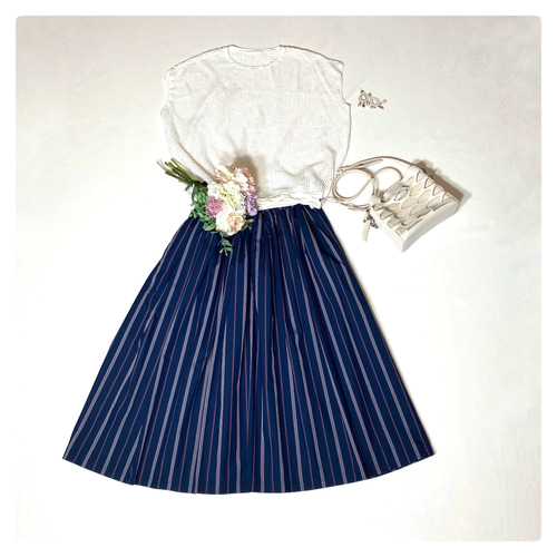 受注製作♡ブルーストライプスカートby Aki［A2416］ フレアスカート  