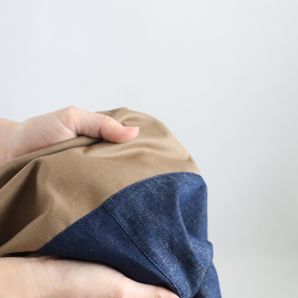 初夏ＳＡＬＥ　８０cm丈　愉快なスカート　パッチワーク　ギャザー　スカート　甘織デニム×チノコットン　Y07B 8枚目の画像
