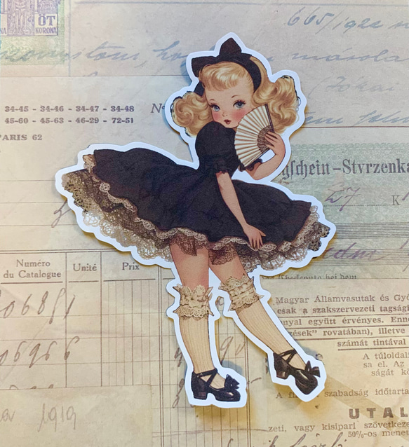 黒いドレスの女の子ダイカットＮo.322 おすそ分けファイル 手帳 日記 ラッピング　コラージュ素材 6枚目の画像