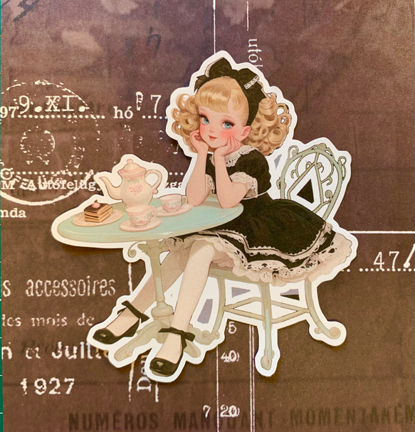 黒いドレスの女の子ダイカットＮo.322 おすそ分けファイル 手帳 日記 ラッピング　コラージュ素材 11枚目の画像