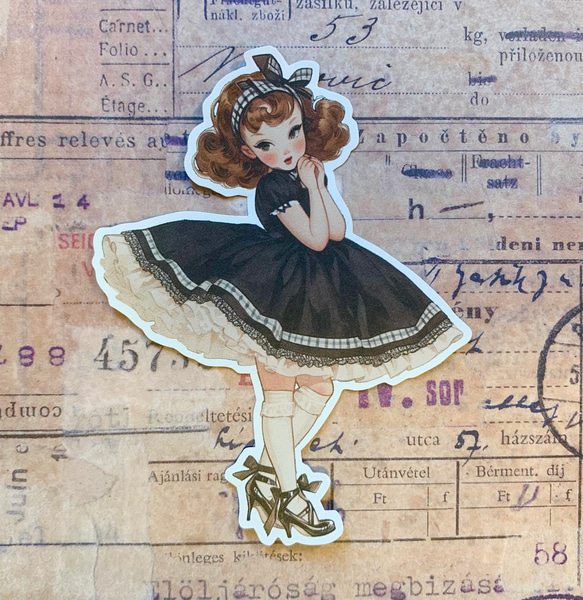 黒いドレスの女の子ダイカットＮo.322 おすそ分けファイル 手帳 日記 ラッピング　コラージュ素材 12枚目の画像