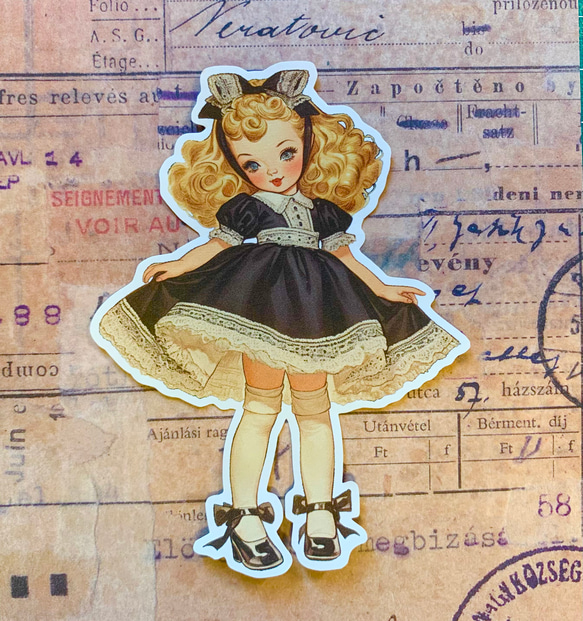 黒いドレスの女の子ダイカットＮo.322 おすそ分けファイル 手帳 日記 ラッピング　コラージュ素材 8枚目の画像