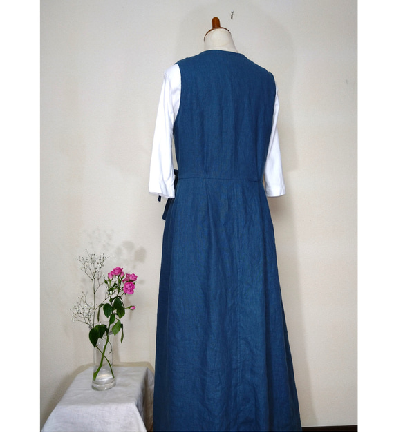 カシュクールジャンパースカート（S～Mサイズ、ブルー） 4枚目の画像