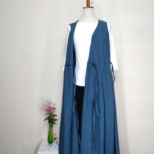 カシュクールジャンパースカート（S～Mサイズ、ブルー） ワンピース