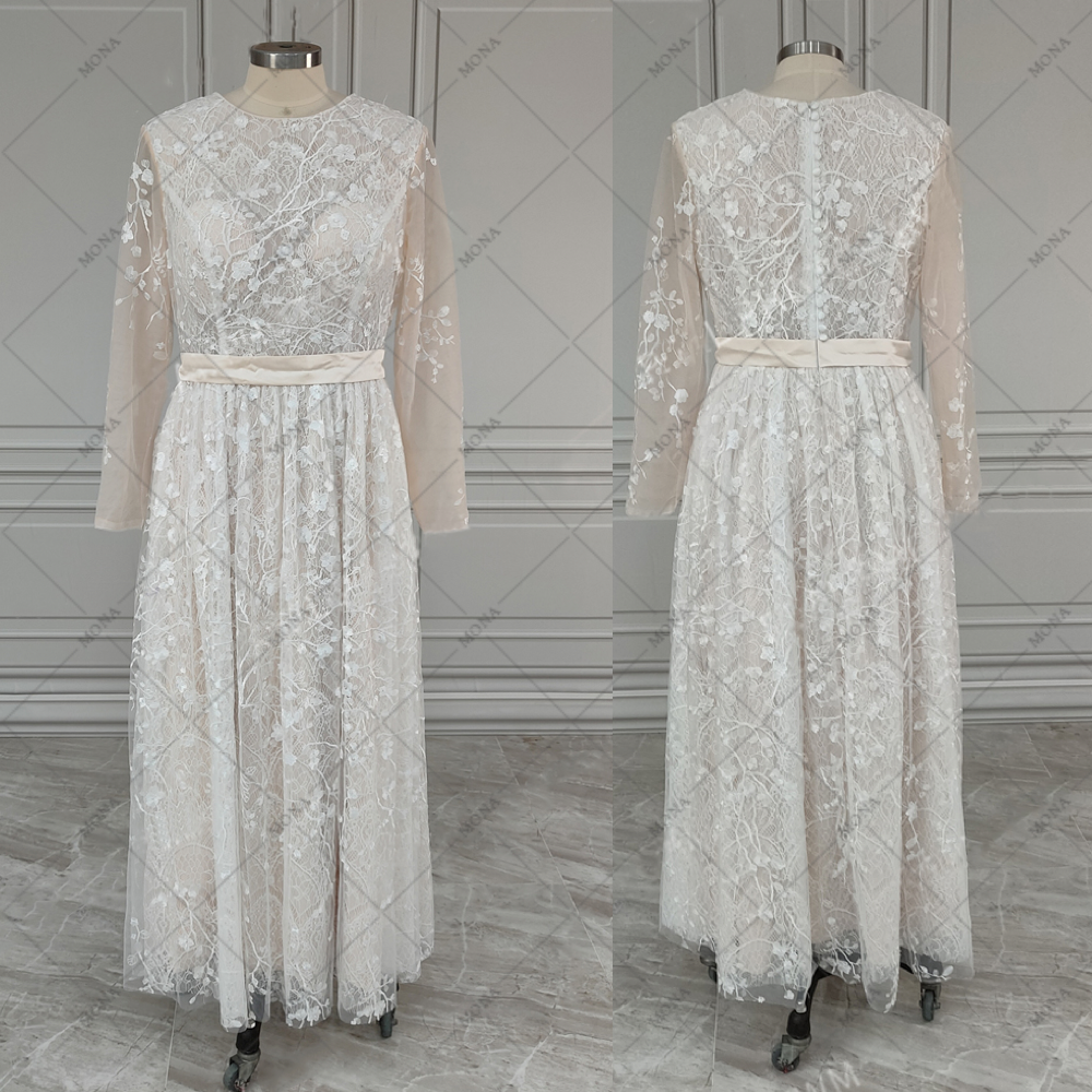 綺麗 レース 長袖 クラシカル ウェディングドレス 結婚式 二次会ドレス 733