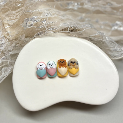 【人気デザイン】サイズオーダー / ネイルチップ / 夢の国 / 犬の親子 愛犬ネイル 3D 犬 飼い犬 動物 ネイル 可愛いネイル オーダー