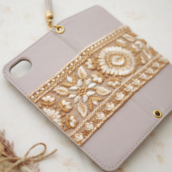 くすみスマホケース♡インド刺繍リボン✴︎iPhone15 手帳型スマホケース 8枚目の画像