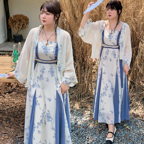 春新作 XL~5XL 中国風漢服ワンピース2点セット 長袖 大きいサイズ 