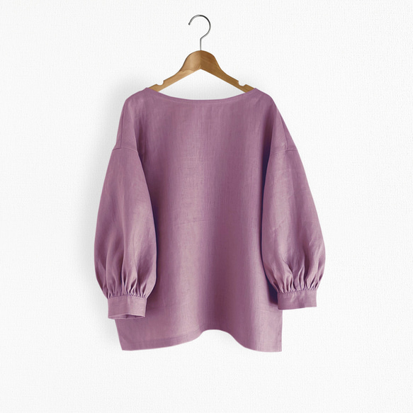 ボリューム袖ボートネック7分袖丈プルオーバー_リネン100%_Deep Orchid 1枚目の画像