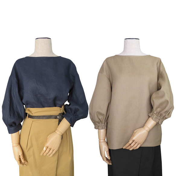 ボリューム袖ボートネック7分袖丈プルオーバー_リネン100%_Deep Orchid 5枚目の画像