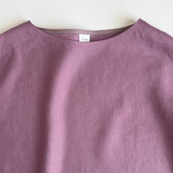 ボリューム袖ボートネック7分袖丈プルオーバー_リネン100%_Deep Orchid 8枚目の画像