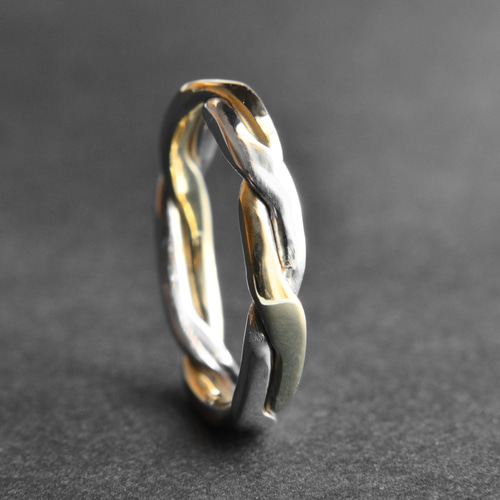 バイカラー ツイストリング｜シルバー950 silver950 真鍮 ゴールド