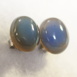 （1 件）雙色藍色縟瑪瑙耳環（8 x 10 毫米鈦柱） 第2張的照片