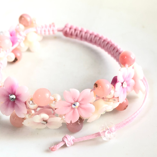 ☆受注制作☆春アクセサリー☆桜☆桜の編み込みブレスレット☆ピンク