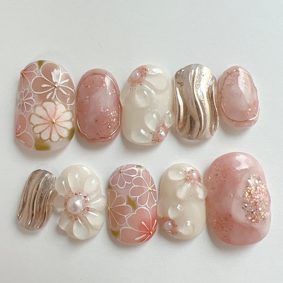 ◎no.020◎ ピンク ベージュ 結婚式 成人式 振袖 卒業式 ネイルチップ ◎no.020◎ ピンク ベージュ 結婚式 成人式 振袖 卒業式 ネイル