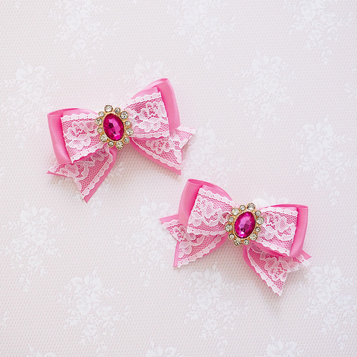 レースリボン ビジュー ヘアクリップ ヘアリボン 2個セット