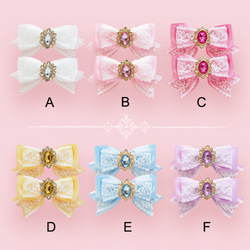 レースリボン ビジュー ヘアクリップ ヘアリボン 2個セット