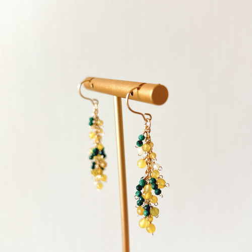 14kgf × 天然石】ミモザのデザインピアス ピアス（フック・チェーン