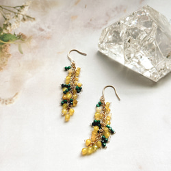 14kgf × 天然石】ミモザのデザインピアス ピアス（フック・チェーン