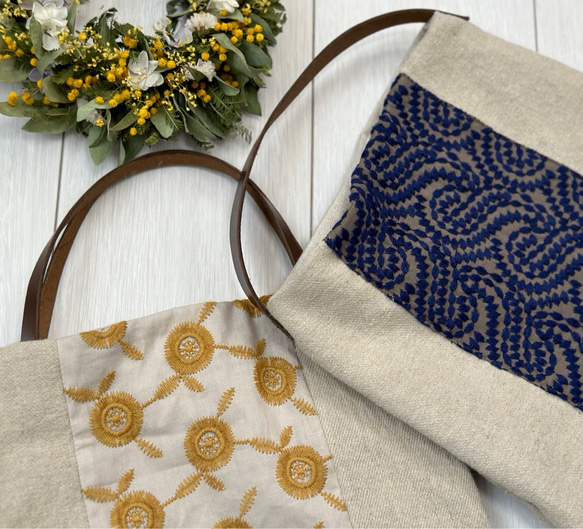 ラスト1★ 大人気の為再入荷！大人なペーズリー刺繍ミニトートバック　麻　グレー 8枚目の画像