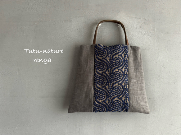 ラスト1★ 大人気の為再入荷！大人なペーズリー刺繍ミニトートバック　麻　グレー 1枚目の画像