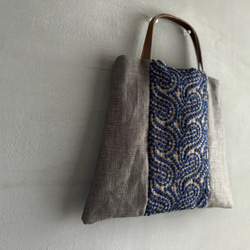 ラスト1★ 大人気の為再入荷！大人なペーズリー刺繍ミニトートバック　麻　グレー 2枚目の画像