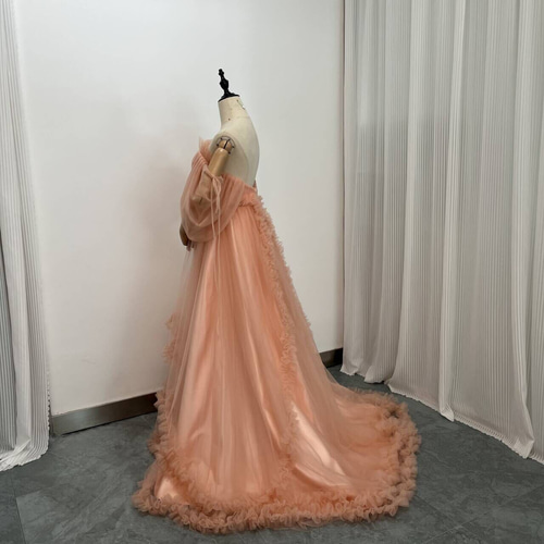 送料無料！パーティードレス 姫袖 ベアトップ 薄桃色 花嫁 拳式 二次会  