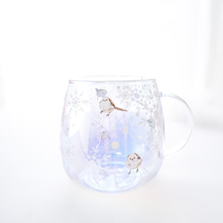 シマエナガさんのオーロラ耐熱グラス〜雪の妖精と雪の結晶〜新作 3枚目の画像