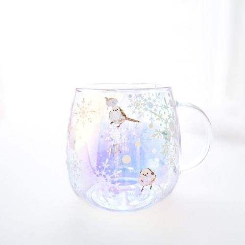 シマエナガさんのオーロラ耐熱グラス〜雪の妖精と雪の結晶〜新作