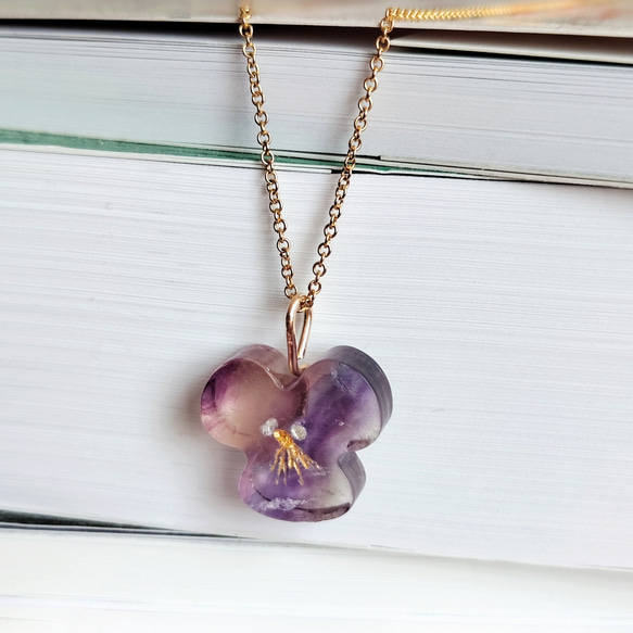 天然石飾品彩色螢石三色堇項鍊 Natural Pansies Fluorite Necklace 第2張的照片