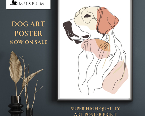 犬と線 - ゴールデンレトリバー犬 No.1】モダンアートポスター ライン