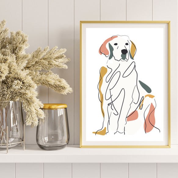 【犬と線 - ゴールデンレトリバー犬 No.2】モダンアートポスター ラインアート 犬の絵 犬の絵画 犬のイラスト 8枚目の画像