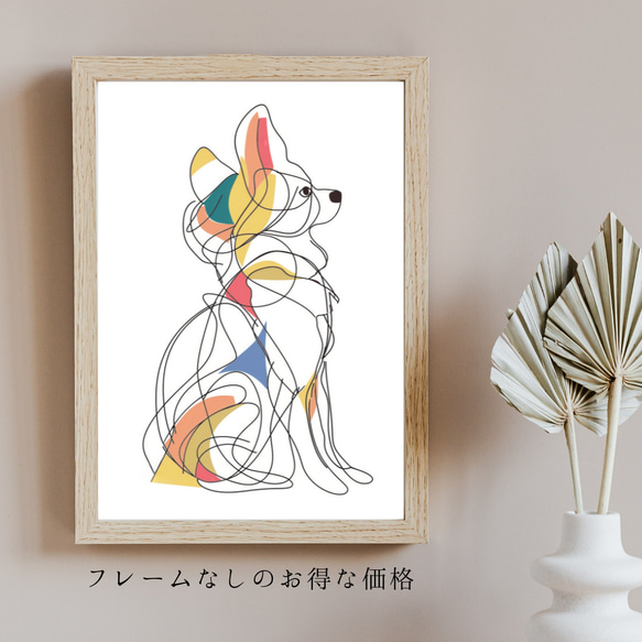 【犬と線 - パピヨン犬 No.2】モダンアートポスター ラインアート 犬の絵 犬の絵画 犬のイラスト 5枚目の画像