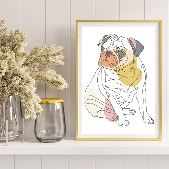 【犬と線 - パグ犬 No.1】モダンアートポスター ラインアート 犬の絵 犬の絵画 犬のイラスト 8枚目の画像