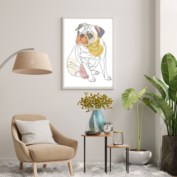 【犬と線 - パグ犬 No.1】モダンアートポスター ラインアート 犬の絵 犬の絵画 犬のイラスト 7枚目の画像