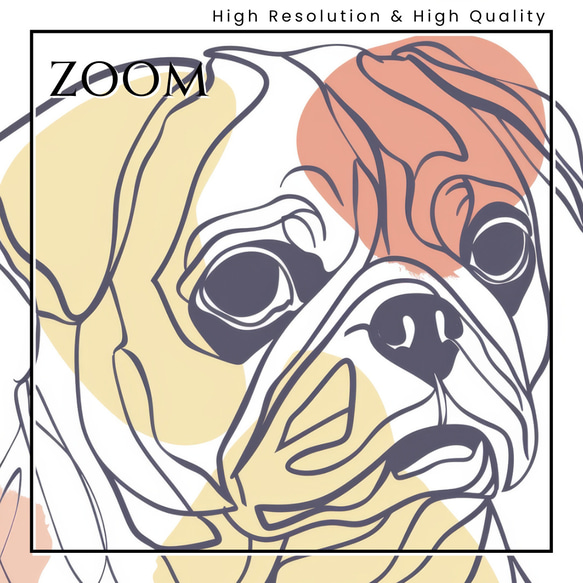 【犬と線 - パグ犬 No.2】モダンアートポスター ラインアート 犬の絵 犬の絵画 犬のイラスト 3枚目の画像