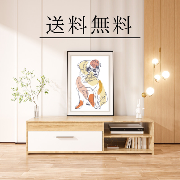 【犬と線 - パグ犬 No.2】モダンアートポスター ラインアート 犬の絵 犬の絵画 犬のイラスト 4枚目の画像