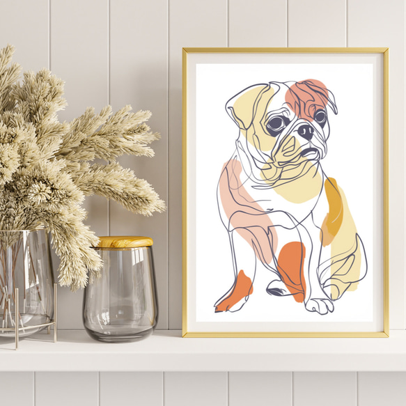 【犬と線 - パグ犬 No.2】モダンアートポスター ラインアート 犬の絵 犬の絵画 犬のイラスト 8枚目の画像